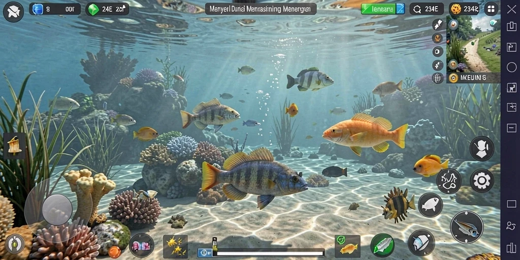 Tampilan gameplay menarik di 234E dengan aksi memancing yang seru.