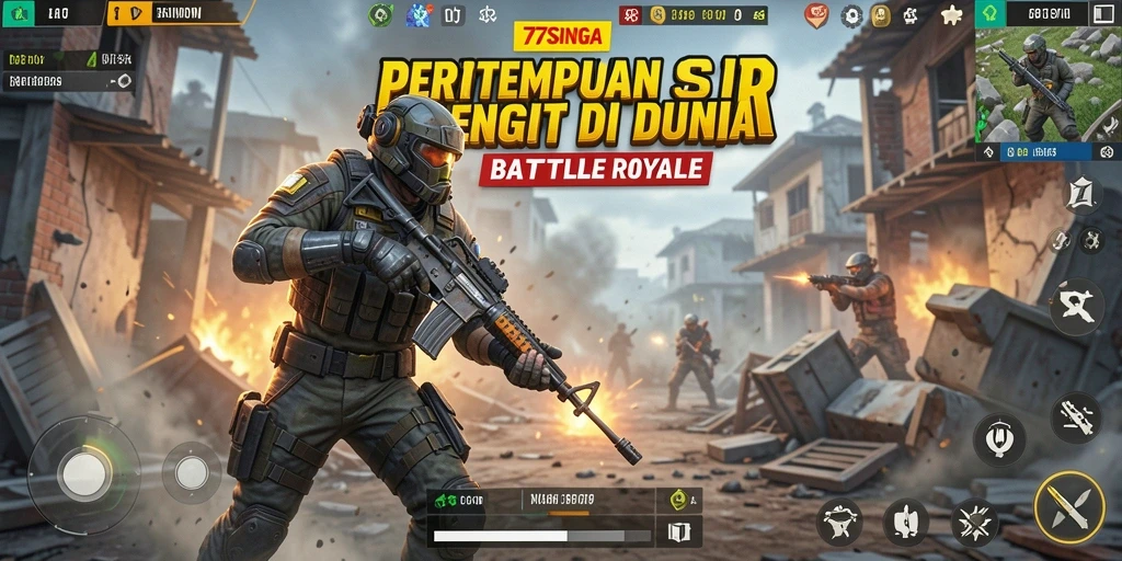 Tangkapan layar dari gameplay seru 77SINGA di arena Battle Royale.