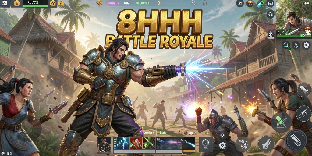 Gameplay seru dalam pertarungan Battle Royale di 8HHH.