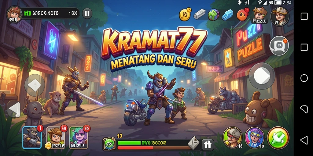 Screenshot gameplay KRAMAT77 menampilkan teka-teki menarik dan grafis cerah.