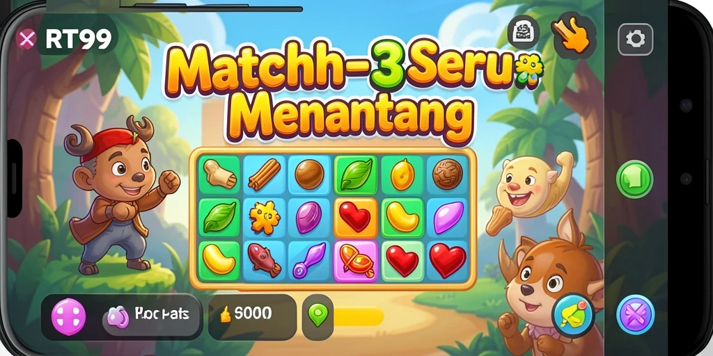 Tampilan gameplay RT99 dengan berbagai tantangan Match-3.